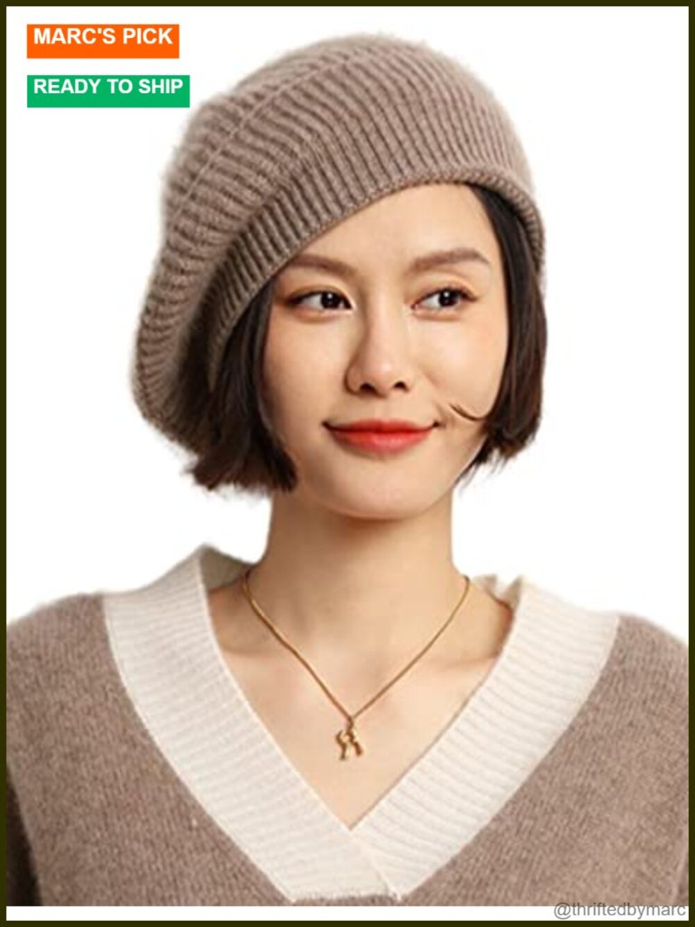 Cashmere Merino Wool Beret Hat Women Winter Warm Knitted Oversized Beanie